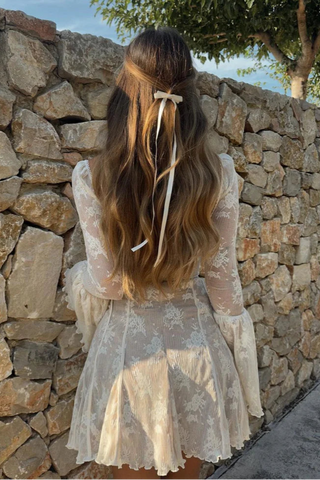 A-Line Long Flute Sleeves Lace Mini Dress