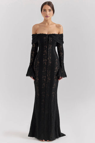Long Sleeve Off Shoulder Lace Maxi Dress