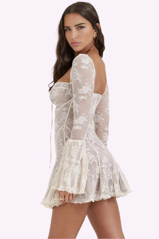 A-Line Long Sleeve Lace Mini Dress