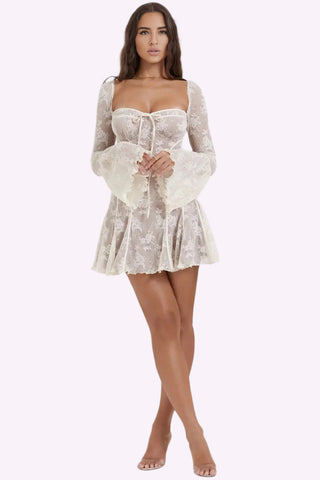 A-Line Long Sleeve Lace Mini Dress