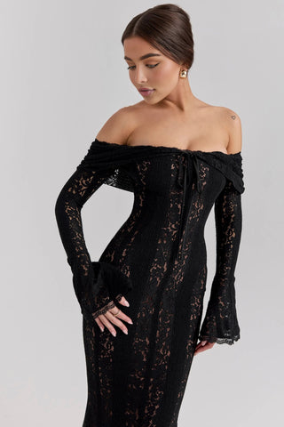 Long Sleeve Off Shoulder Lace Maxi Dress