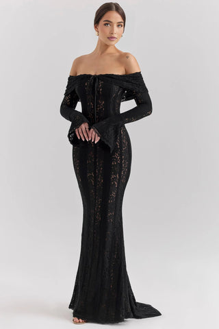 Long Sleeve Off Shoulder Lace Maxi Dress