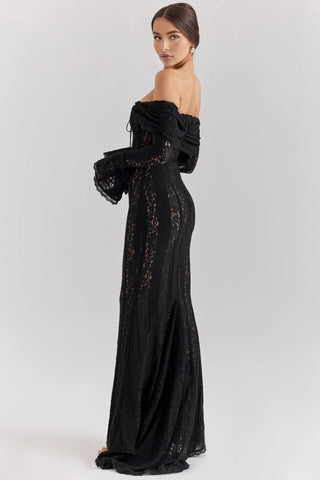 Long Sleeve Off Shoulder Lace Maxi Dress