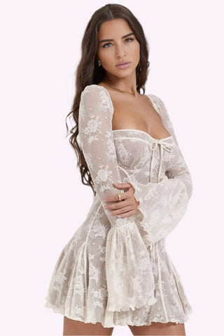 A-Line Long Sleeve Lace Mini Dress