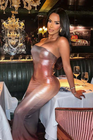Metallic Gradient Strapless Bodycon Maxi Dress