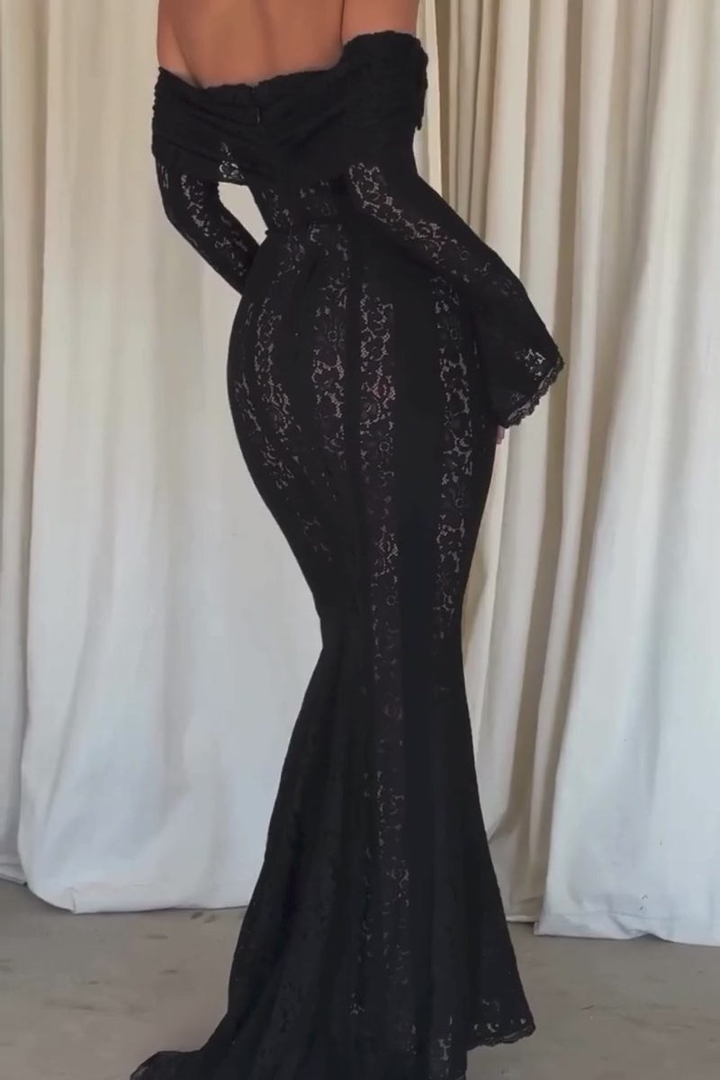 Long Sleeve Off Shoulder Lace Maxi Dress