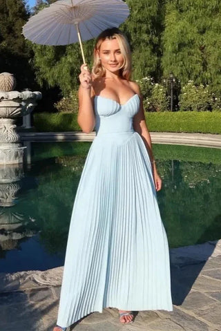 Sweetheart Pleated Flowy Strapless Maxi Dress